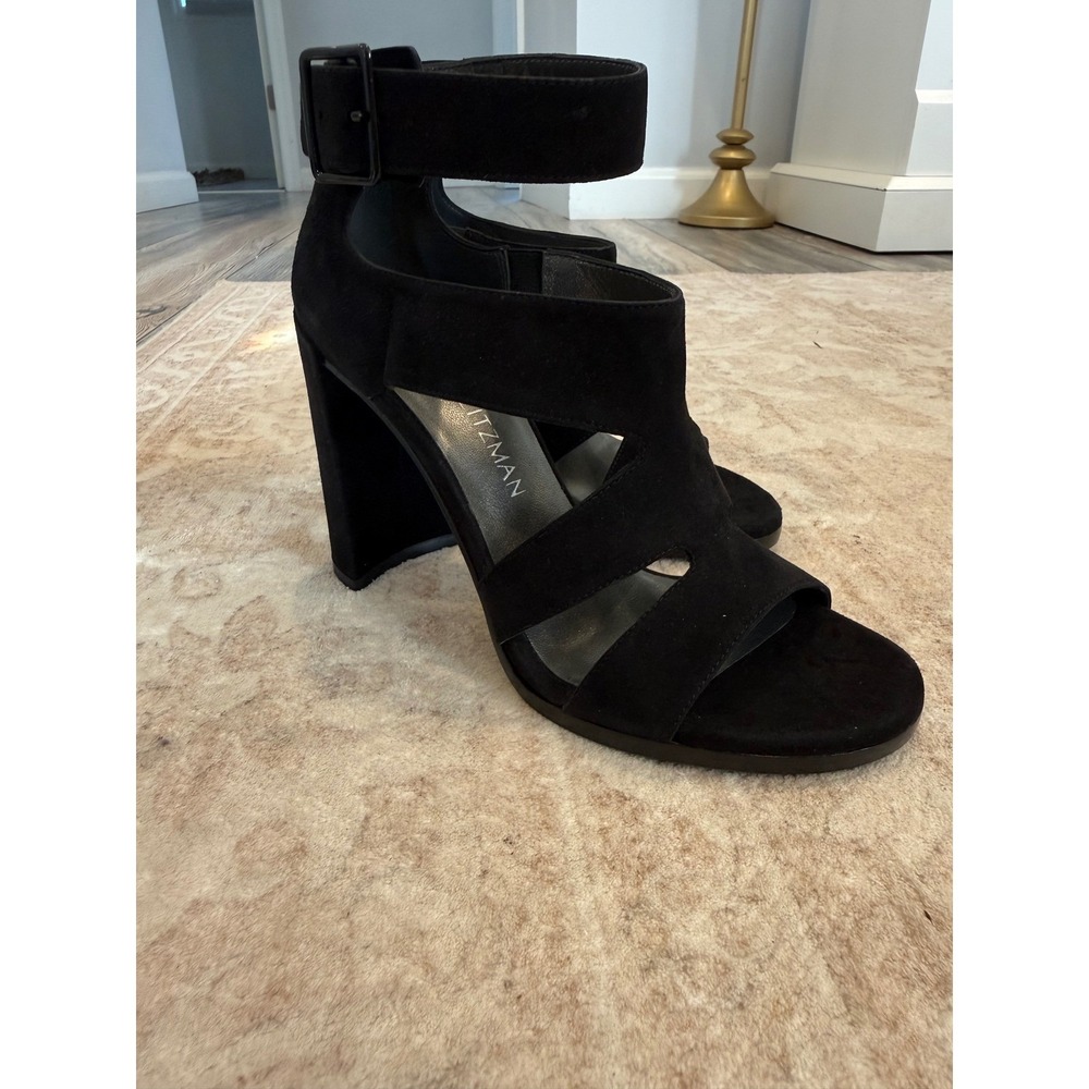 Stuart Weitzman Black Suede Cutout Ankle Strap Sandals NIB - Picture 4 of 9